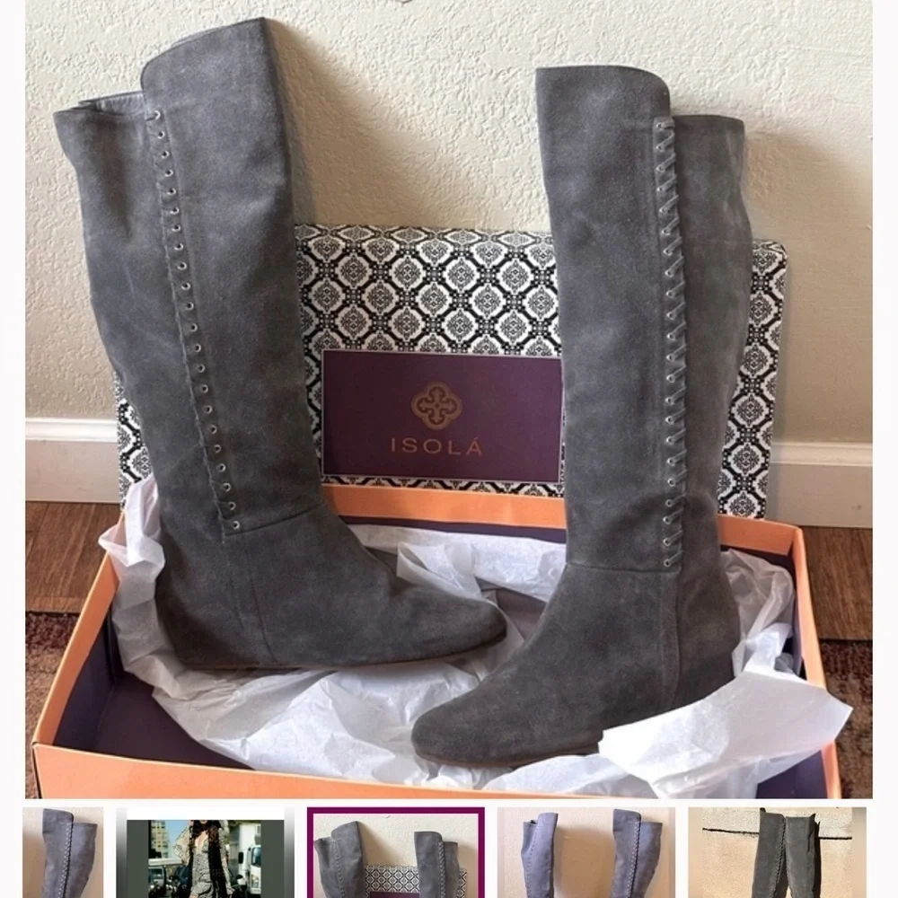 Isola gray suede knee high boots brand new. Never worn NWOT. Gray size 9